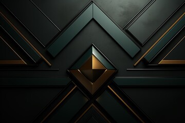 Fototapeta premium Abstract geometric background with black, green and gold shapes.