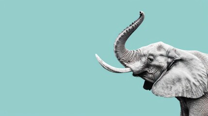 Obraz premium Elephant trunk up close against a teal background.