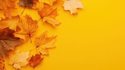 Fototapeta premium Autumn leaves with a yellow background
