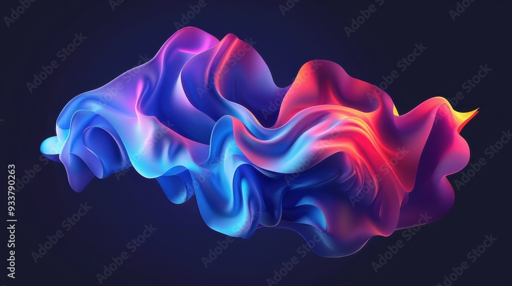 Poster abstract, fluid-like form with a gradient of colors ranging from blue to red and yellow