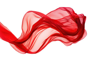 Obraz premium Abstract red silk fabric flowing gracefully in a wave-like pattern, isolated on a clear background, highlighting texture and movement.