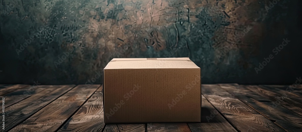 Aufkleber place a box on a wooden surface against a dark backdrop to create a compelling copy space image.