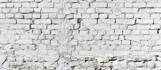 Panoramic image of a textured white brick wall, perfect for web banners, featuring ample copy space.