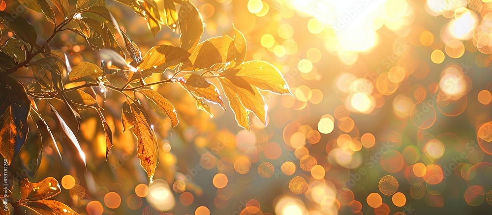 Poster orange bokeh background with copy space image under tree shade.