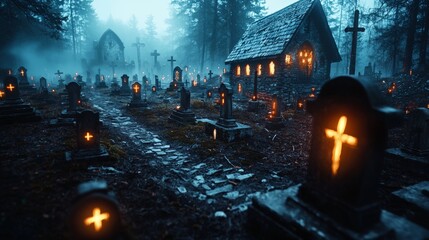 A spooky Halloween scene and a background with black smoke.