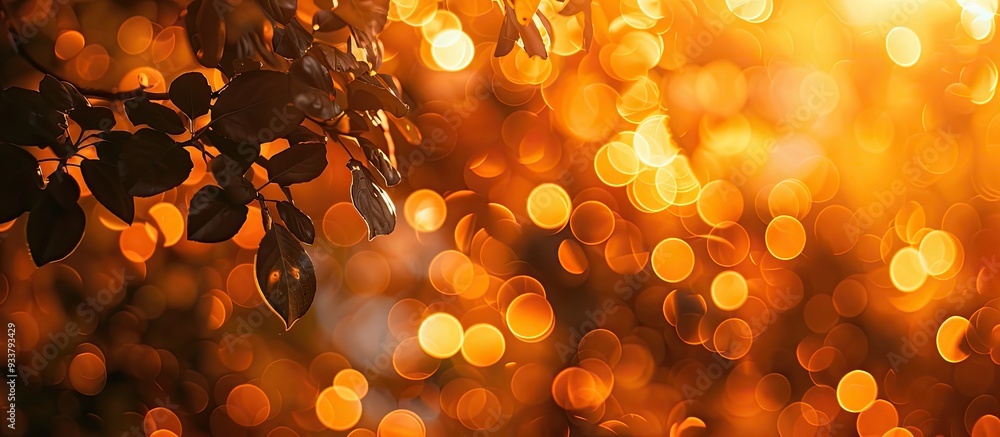 Poster orange bokeh background with copy space image under tree shade.