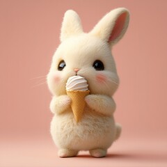Obraz premium Cute plush white bunny rabbit holding an ice cream cone