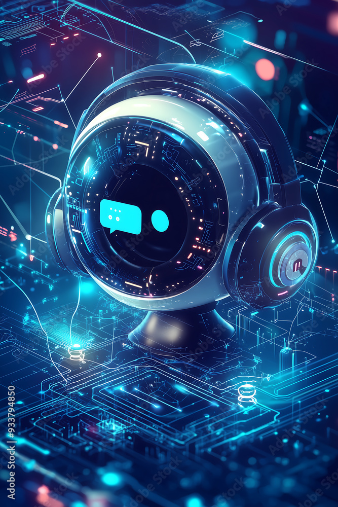 Aufkleber futuristic ai robot on digital circuit board with glowing network