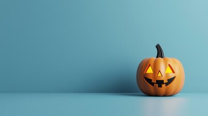 A cute cartoon pumpkin head with glowing eyes and a simple shape on a simple background