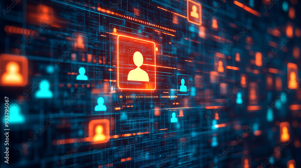 Poster a vibrant digital interface displaying interconnected profiles, representing a virtual recruitment s