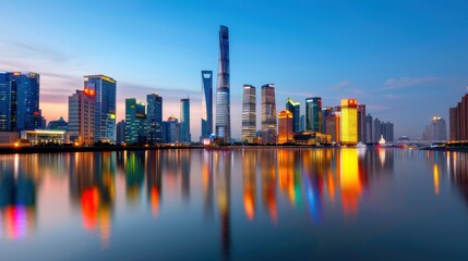 Obraz premium Shanghai Skyline at Dusk with Reflections