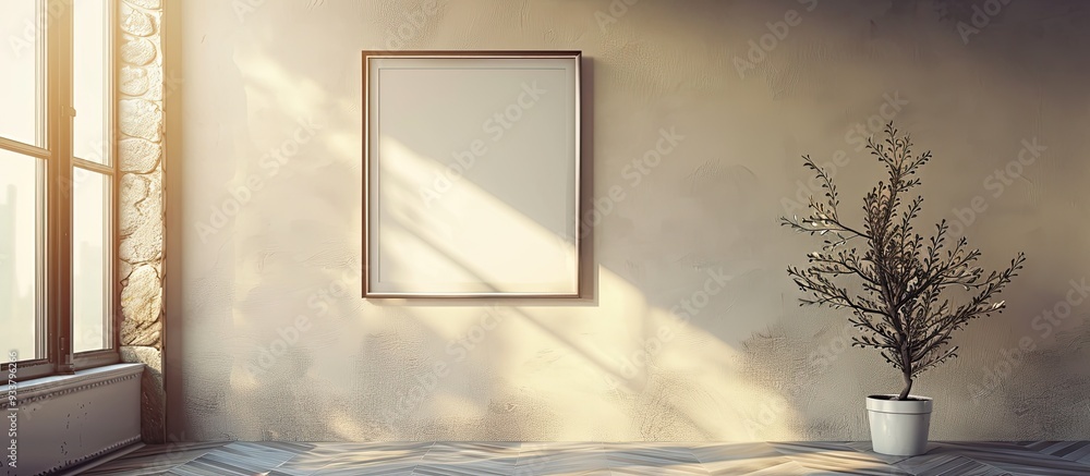 Poster interior design featuring a mockup of a picture frame on a wall with copy space image.