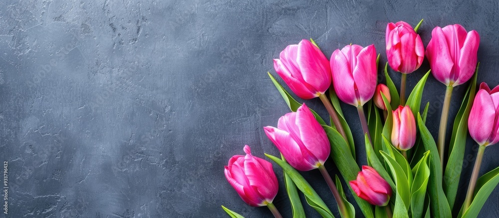 Poster spring-themed layout with a stunning border of tulips, providing a vibrant copy space image.