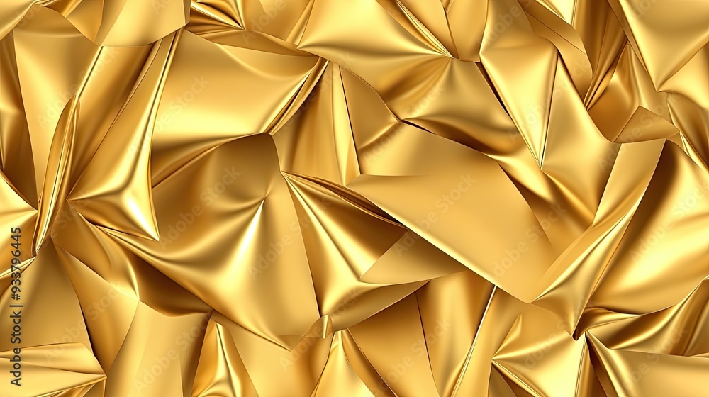 Poster a textured gold surface with a shiny foil effect, featuring a collection of crumpled shapes that cre