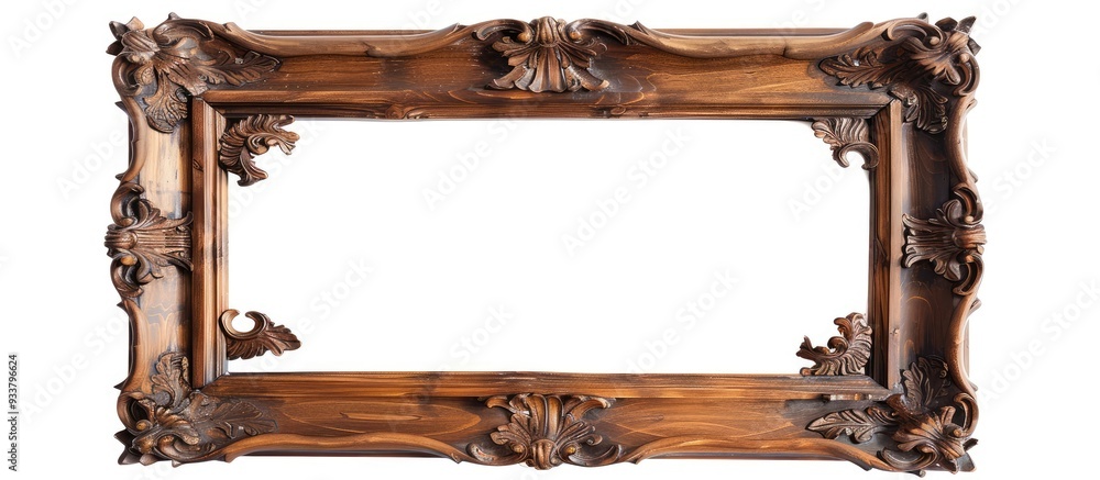 Poster wooden picture frame with a white background and a blank space for an image. image with copy space