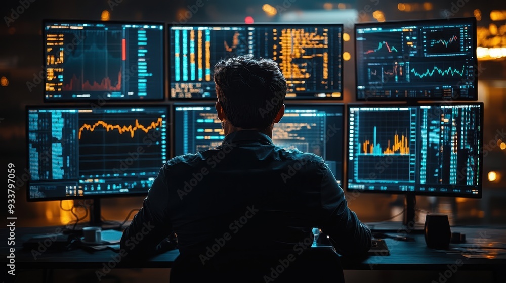 Aufkleber evolving crypto markets: multiple screens displaying dynamic charts and graphs for trading analysis