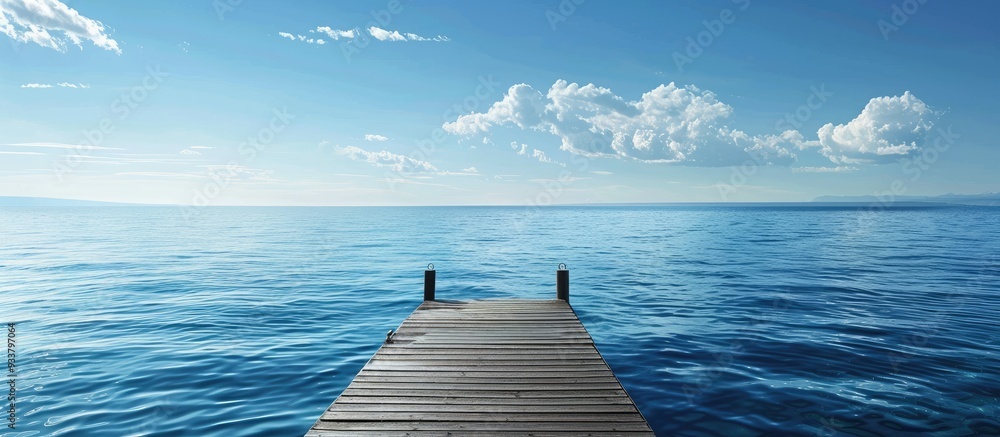 Poster Tranquil view of the blue sea from the dock with copy space image.