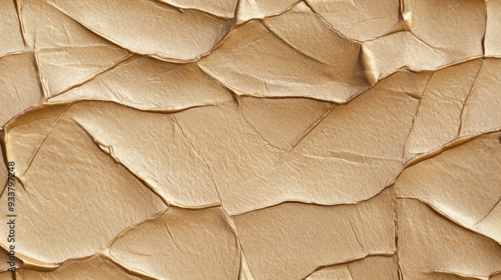 Poster a textured gold surface with a shiny foil effect, featuring a collection of crumpled shapes that cre