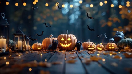 surrealism bizzare halloween illustration of pumpkins smiling