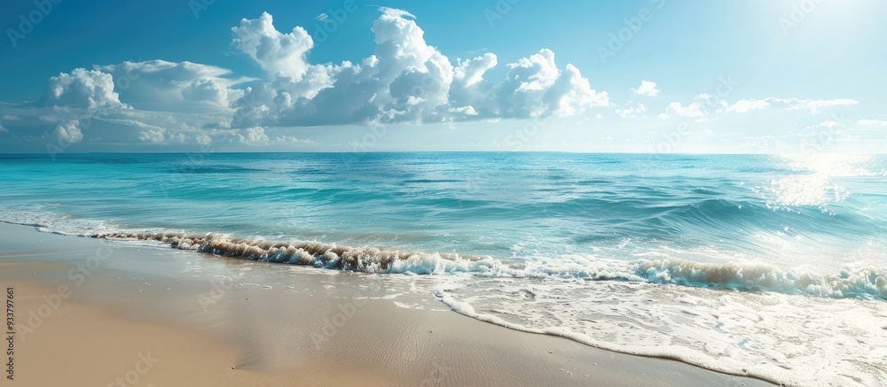 Poster tranquil seashore with a beautiful view and ample copy space image.