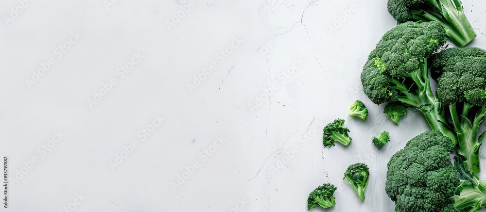 Poster fresh broccoli with a white background and copy space image.