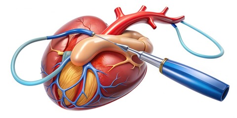 A minimally invasive surgical procedure shows a balloon-tipped catheter expanding to widen a narrowed artery, restoring blood flow and improving cardiovascular health.