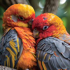 parrot and hen sleeping together