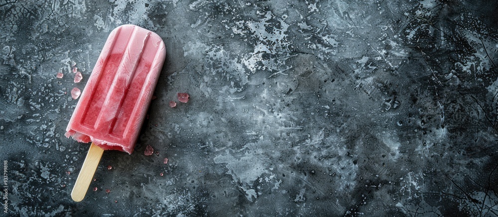 Poster overhead flat lay view of a popsicle against a slate background with copy space image.