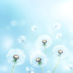 Obraz premium Cartoon dandelions floating on a gentle watercolor breeze