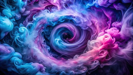 Fototapeta premium Swirling clouds of purple and blue smoke create a mesmerizing whirlpool effect, conveying a sense of dynamic movement and optical illusion.