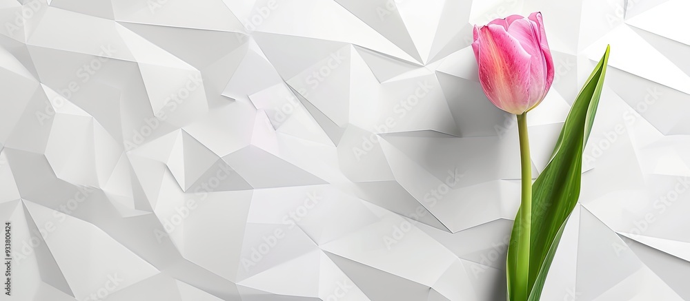 Aufkleber pink tulip on a white background with geometric shapes, creating an easter and spring-themed holiday
