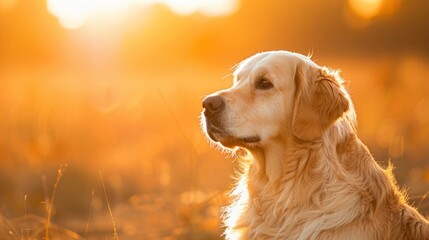 Golden Retriever Dog in Sunset Light.