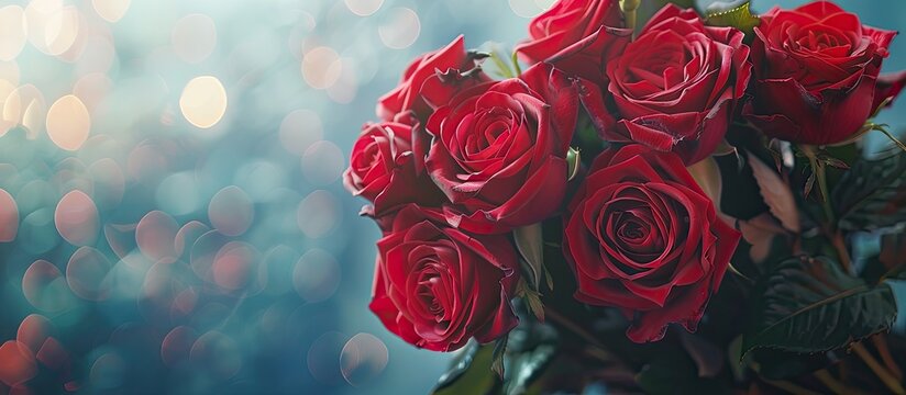 Valentine's Day red roses bouquet with copy space image. - Powered by Adobe