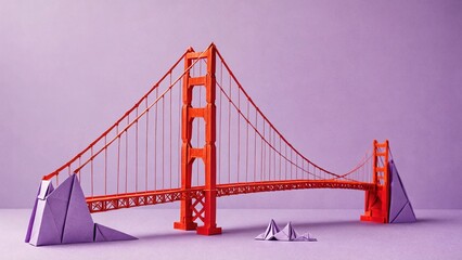 Origami Golden Gate Bridge on a pastel lavender backdrop with space for captions