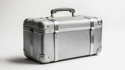 silver travel suitcase isolated white background copyspace travel concept