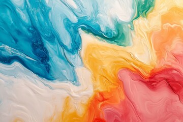 Vibrant abstract fluid art with rich swirls of red, blue, and yellow blending seamlessly, perfect for modern artistic designs.