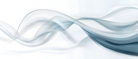 A flat vector illustration of a flowing ribbon in the wind, smooth wavy lines, soft blue fabric with subtle shading, abstract wind lines curving around the ribbon. White background