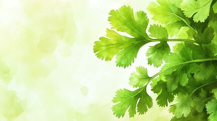 Cilantro leaf structure illustrated in cartoon with watercolor textures