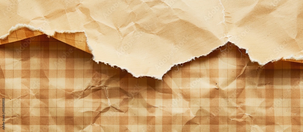 Poster torn brown paper with a checkered background featuring copy space image.