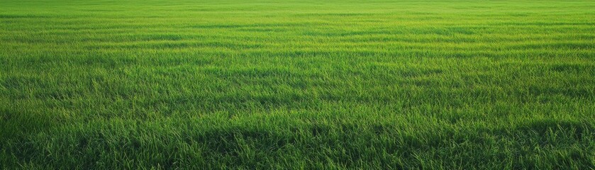 A tranquil scene featuring a lush green grass field under natural light. The vibrant hues suggest calmness and serenity.