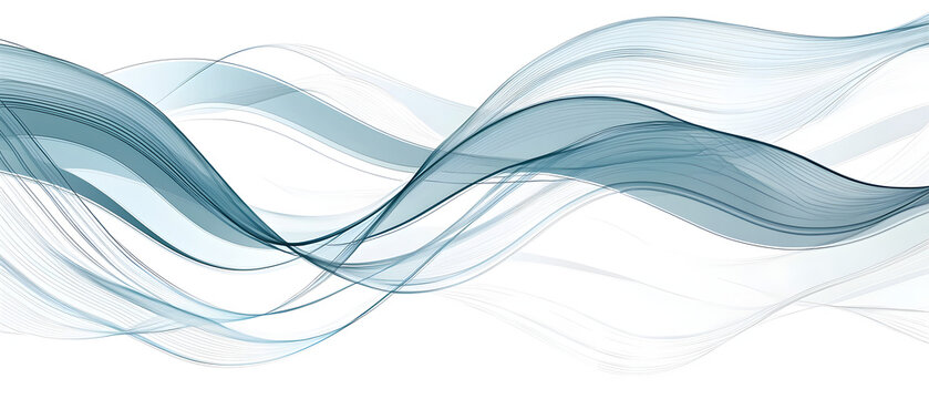 A flat vector illustration of a flowing ribbon in the wind, smooth wavy lines, soft blue fabric with subtle shading, abstract wind lines curving around the ribbon. White background