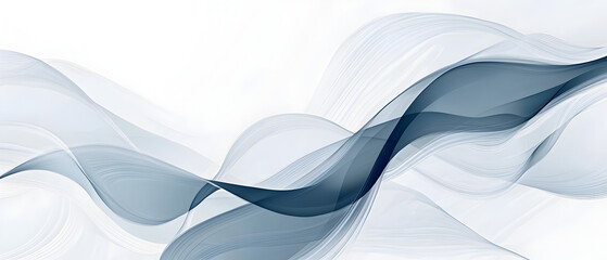 Fototapeta premium A flat vector illustration of a flowing ribbon in the wind, smooth wavy lines, soft blue fabric with subtle shading, abstract wind lines curving around the ribbon. White background