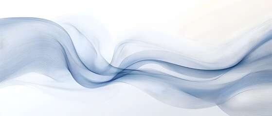 Fototapeta premium A flat vector illustration of a flowing ribbon in the wind, smooth wavy lines, soft blue fabric with subtle shading, abstract wind lines curving around the ribbon. White background
