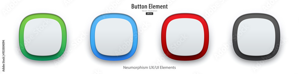 Leinwandbilder set of white blank square buttons with light neon colors. show on and off status. 3d neumorphism but