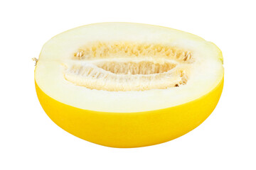 half ripe yellow melon isolated from background