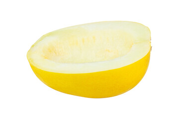 half ripe yellow melon isolated from background
