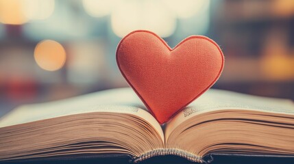 An open book with a heart-shaped bookmark, symbolizing love for reading and knowledge.