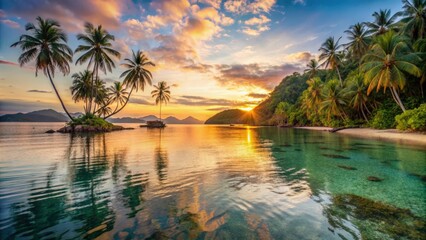 Tropical coastal scenery of Port Barton, Palawan Island, Philippines, with crystal clear waters