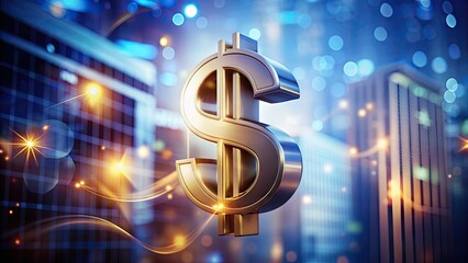 Three-dimensional illustration of a shiny dollar sign and a euro symbol intertwined, hovering above a blurred financial background with subtle lighting effects.