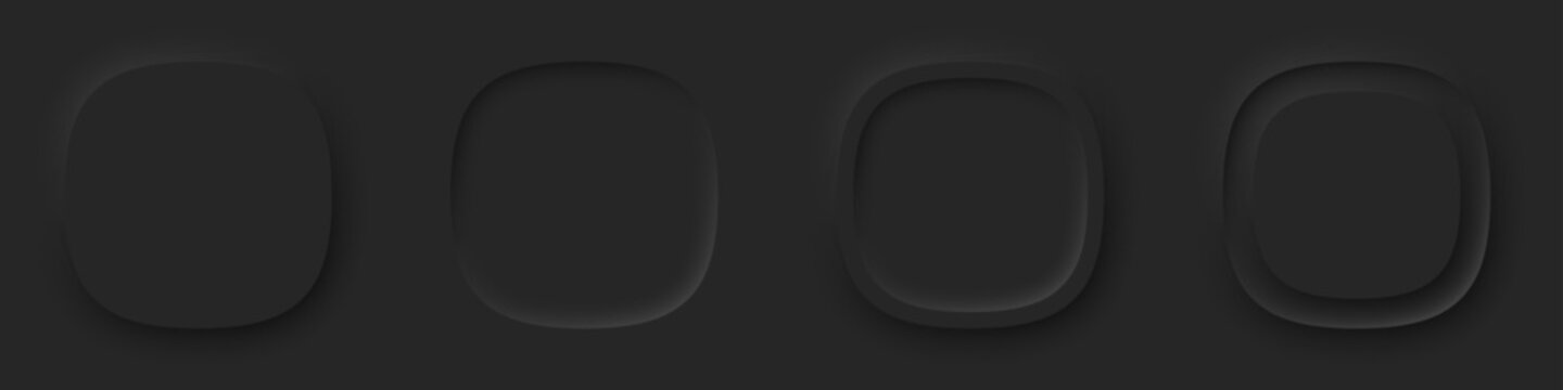 Set of blank Neumorphism button. Dark Mode 3D Neumorphism buttons design style for Apps, Websites, Interfaces, and Mobile apps. UI UX. Vector illustration.